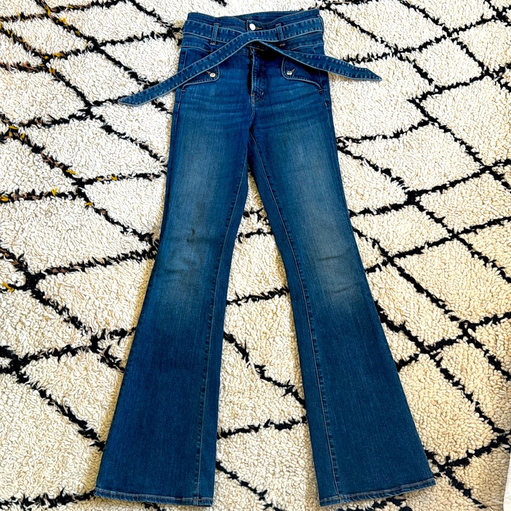Veronica Beard super high rise belted flare leg jeans 26 GUC